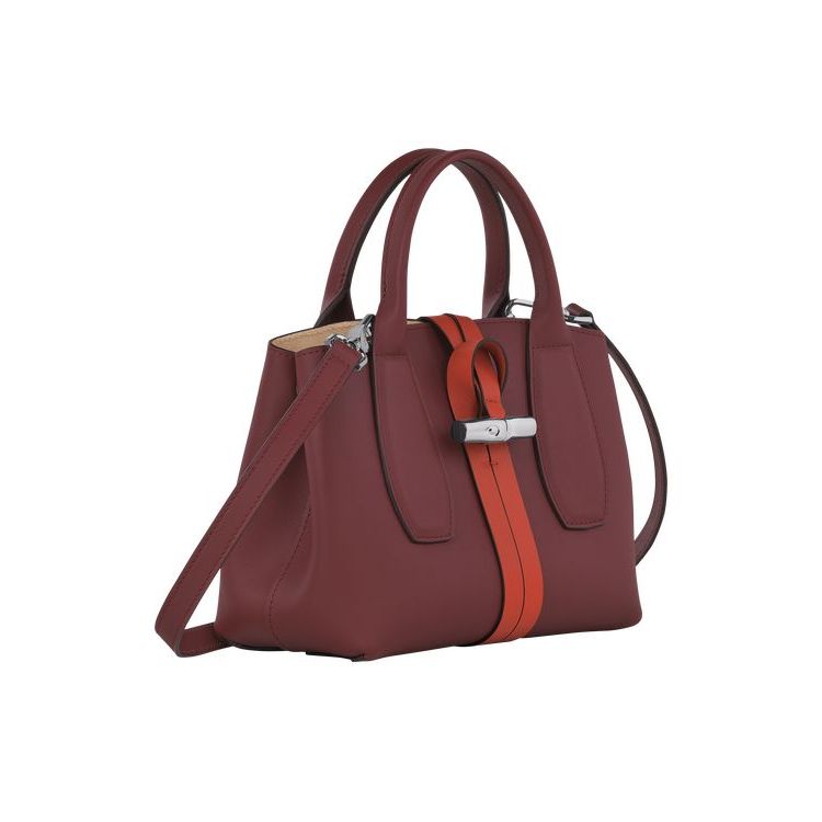 Longchamp S Leren Handtas Bordeaux Oranje | 642178-EXV