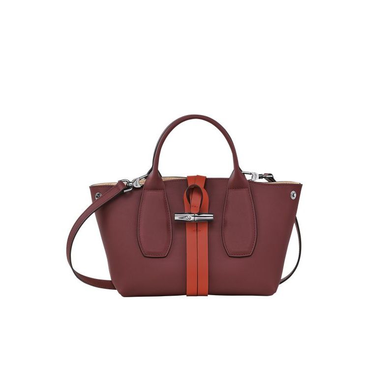 Longchamp S Leren Handtas Bordeaux Oranje | 642178-EXV