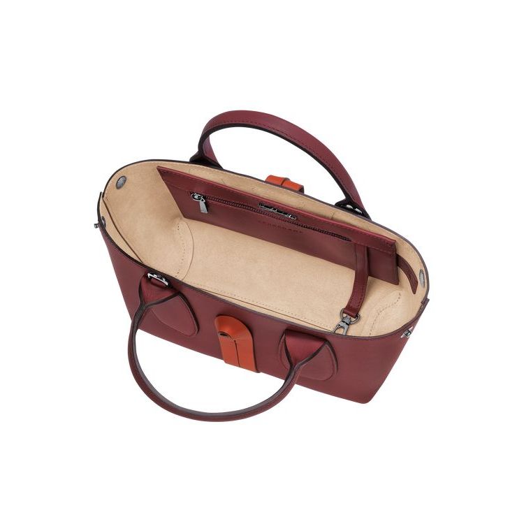 Longchamp S Leren Handtas Bordeaux Oranje | 642178-EXV