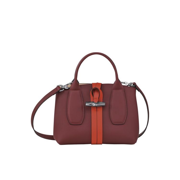 Longchamp S Leren Handtas Bordeaux Oranje | 642178-EXV