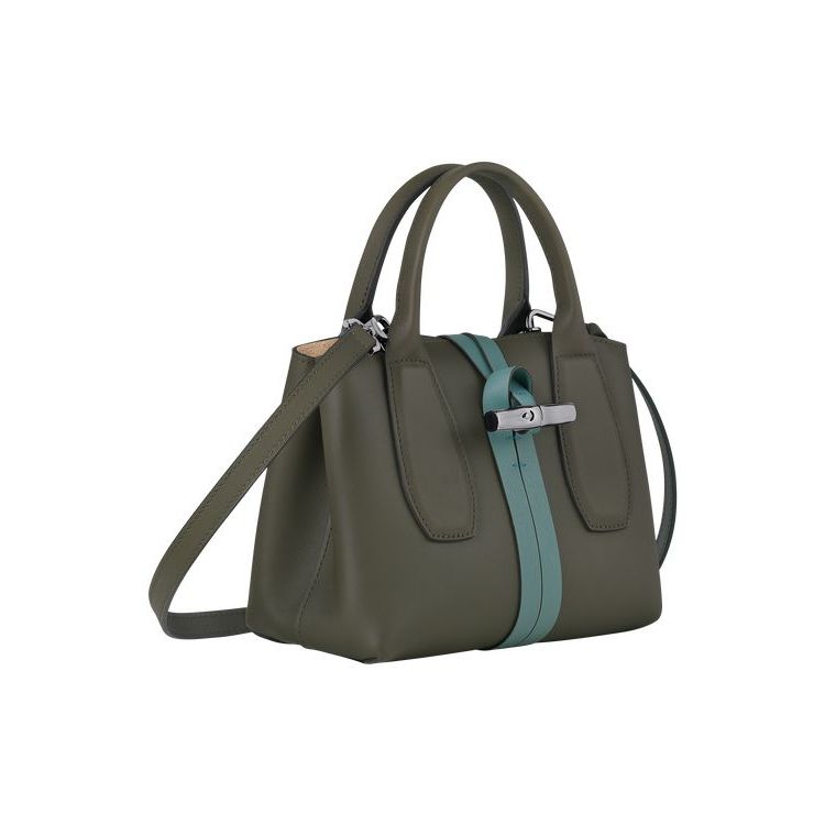 Longchamp S Leren Handtas Khaki Grijs Groen | 617852-UFA