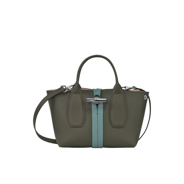 Longchamp S Leren Handtas Khaki Grijs Groen | 617852-UFA