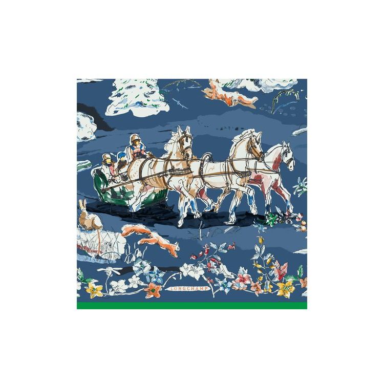 Longchamp Scarf 90 Silk Sjaals Donkerblauw | 076413-KAZ