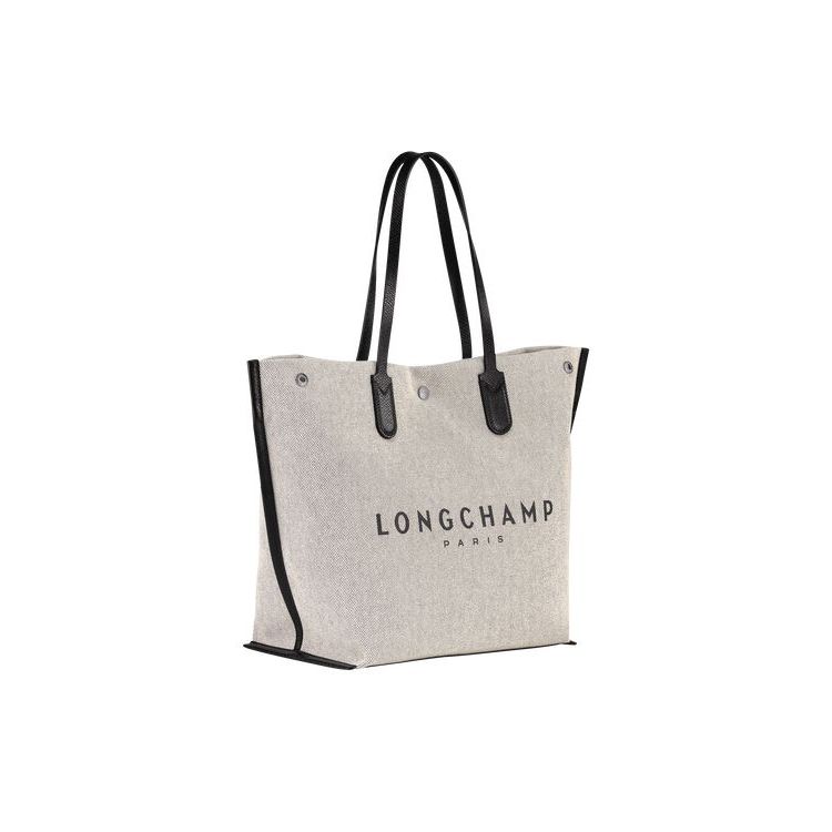 Longchamp Shopping L Ecru Canvas Schoudertassen Beige | 508471-VZP