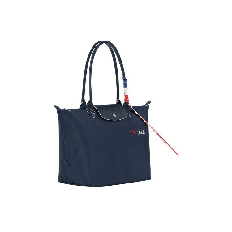 Longchamp Shopping L Recycled canvas Schoudertassen Donkerblauw | 870943-XCI