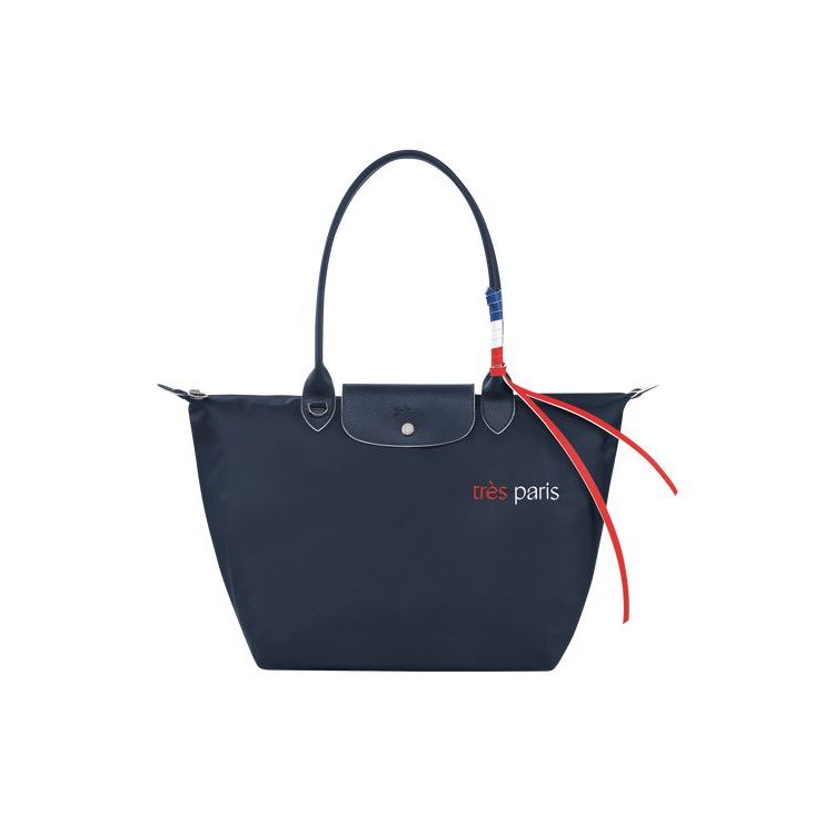 Longchamp Shopping L Recycled canvas Schoudertassen Donkerblauw | 870943-XCI