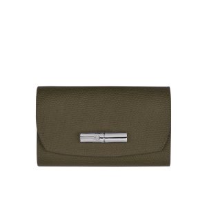 Longchamp Leren Portefeuille Khaki | 805296-KGR