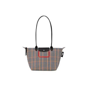 Longchamp Long Canvas Schoudertassen Donkerblauw Bruin | 239658-KGX