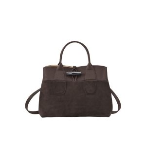 Longchamp M Ebony Leren Handtas Koffie | 452678-MCG