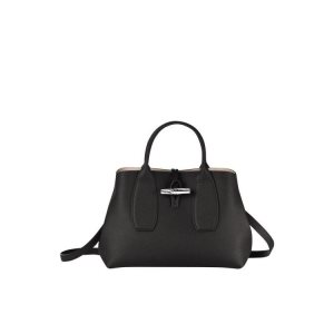 Longchamp M Leren Handtas Zwart | 264819-KTS