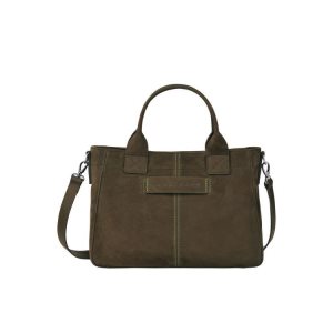 Longchamp S Leren Handtas Khaki | 962453-ORT