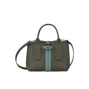 Longchamp S Leren Handtas Khaki Grijs Groen | 617852-UFA